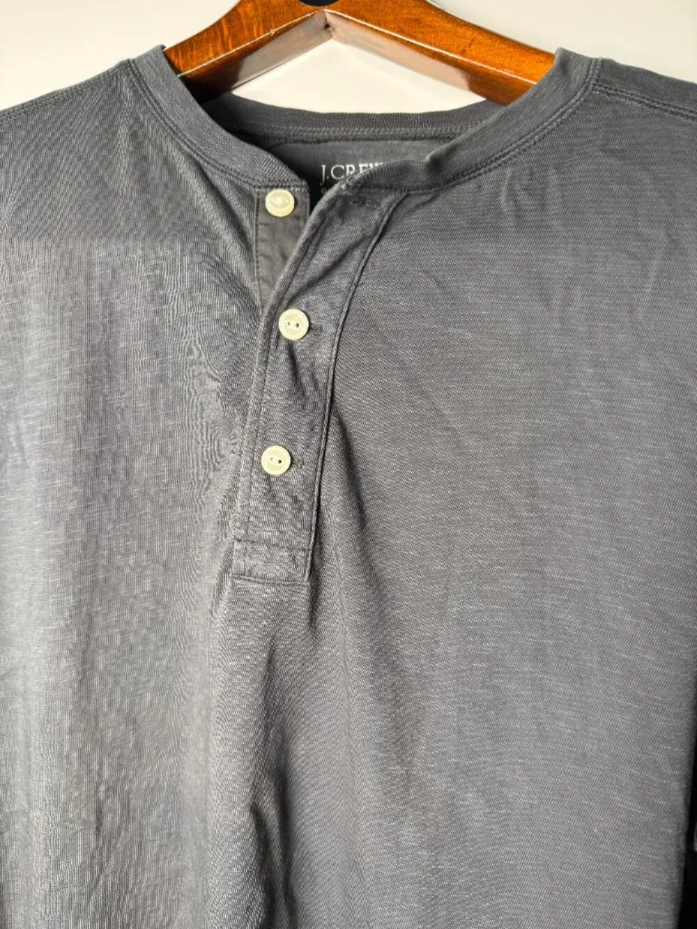 J. Crew Long Sleeve Quarter Button Henley Gray Garment Dyed 100% Cotton XL